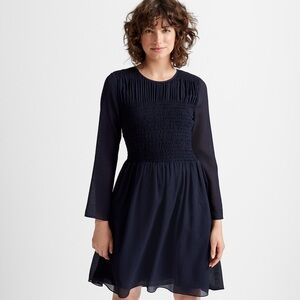 Club Monaco Navy Long Sleeve Textured Waist Dress